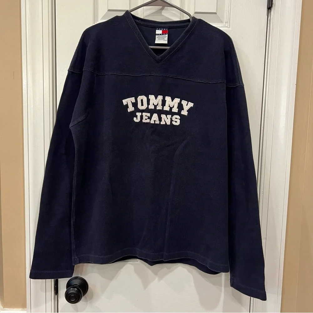 Vintage 90s Y2K Tommy Hilfiger Tommy Jeans Heavyweight Pullover Elbow Patches